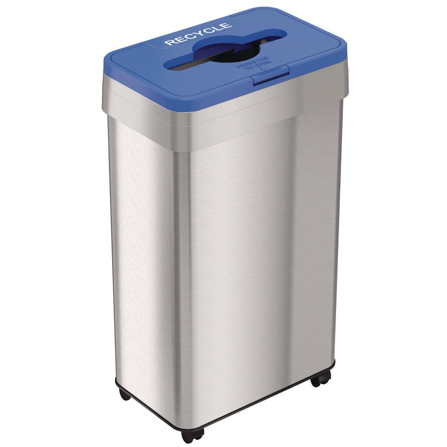 hls-commercial-r-open-top-recycling-bin-with-wheels-and-color-coded-lid-21-gal-plastic-stainless-steel-silver-blue-hlmhls21uotmrec_1